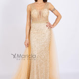 Abito lungo strass e coda in toulle<BR/> FP888062 ORO MARICLA ELEGANCE 