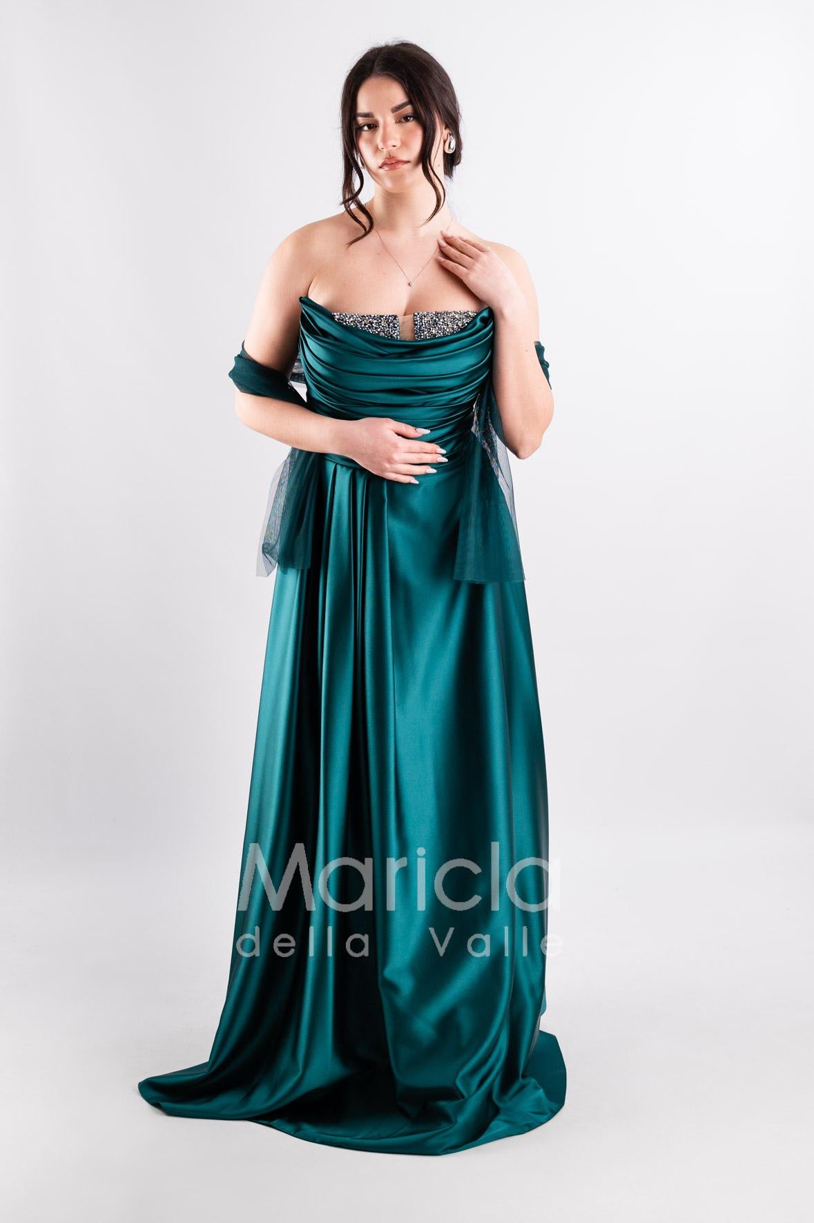 abito lungo con strass corpetto GC3958 VERDE GIGLI CERIMONIA 