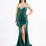 abito lungo corpetto corsetto in strass FP839019 VERDE MARICLA ELEGANCE 