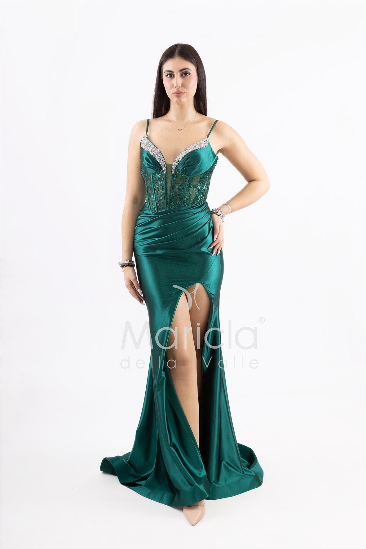 abito lungo corpetto corsetto in strass FP839019 VERDE MARICLA ELEGANCE 