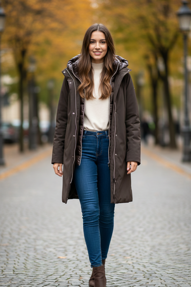 giaccone spalmato con gilet trapunta LIN3403 MORO LINDAS 