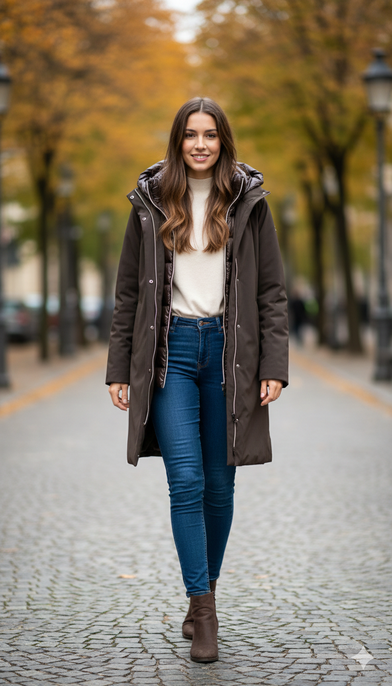 giaccone spalmato con gilet trapunta LIN3403 MORO LINDAS 