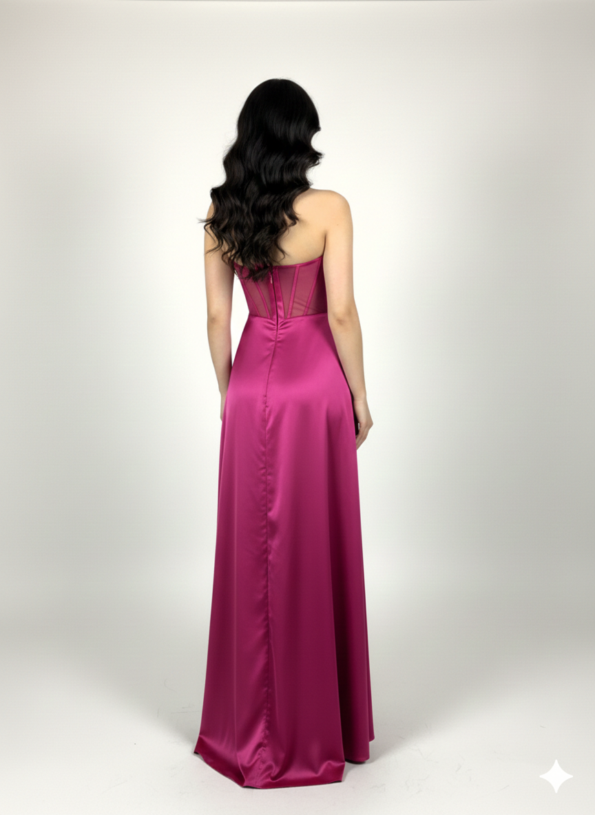 abito steccato con trasparenza e spacco HC5117 FUCSIA MARICLA ELEGANCE 