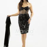 abito midi paiette SH861AC NERO/ARGENTO SHARON 