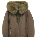 giaccone spalmato medio con cappuccio in pelliccia PH979 TABACCO PEGGY HO 