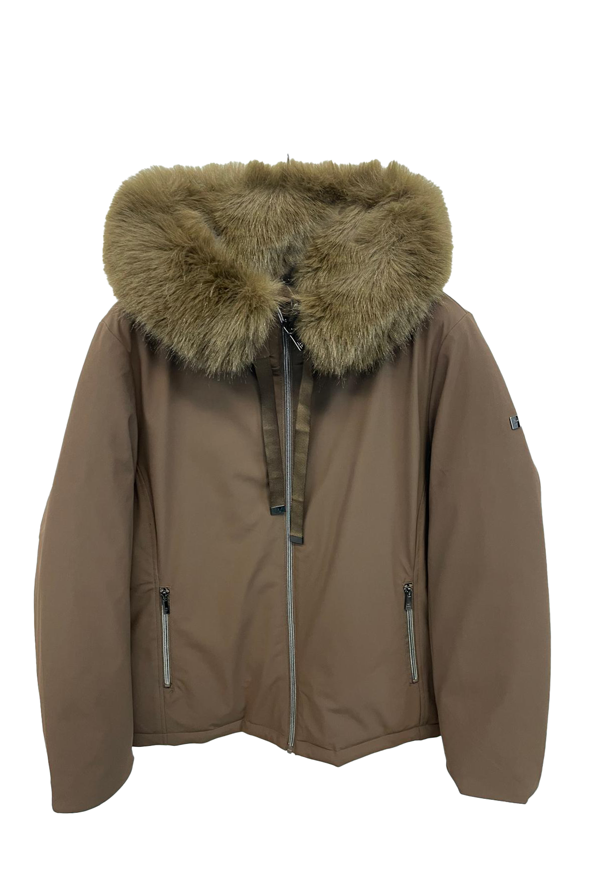 giaccone spalmato medio con cappuccio in pelliccia PH979 TABACCO PEGGY HO 