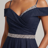 abito lungo glitter fascia strass FI7661 BLU MARICLA ELEGANCE 