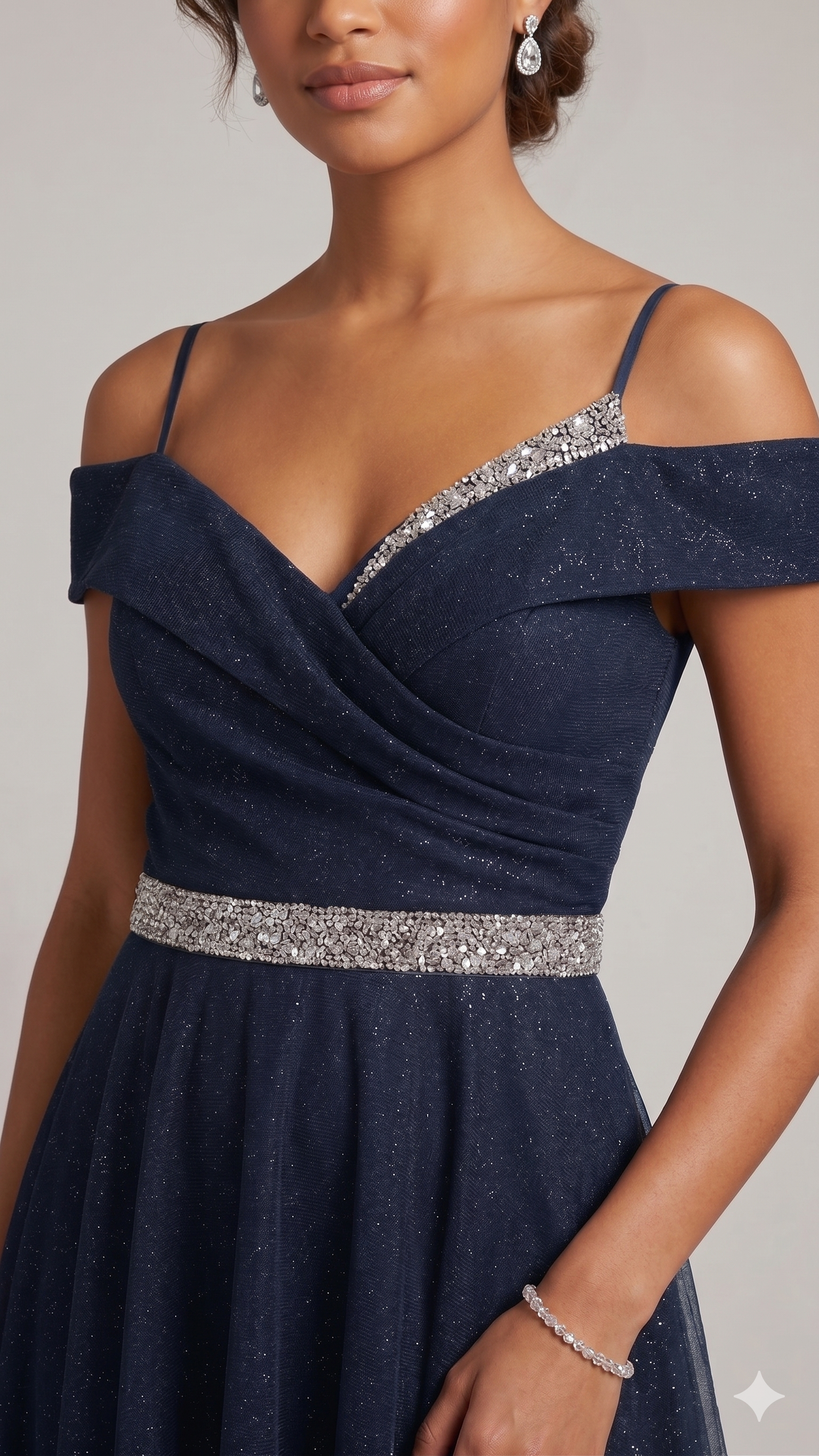 abito lungo glitter fascia strass FI7661 BLU MARICLA ELEGANCE 