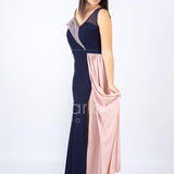 Abito lungo bicolore con strass PF601 BLU PAOLA FORTI 