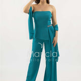 tuta con baschina e dettaglio strass SH906TU PETROLIO SHARON 