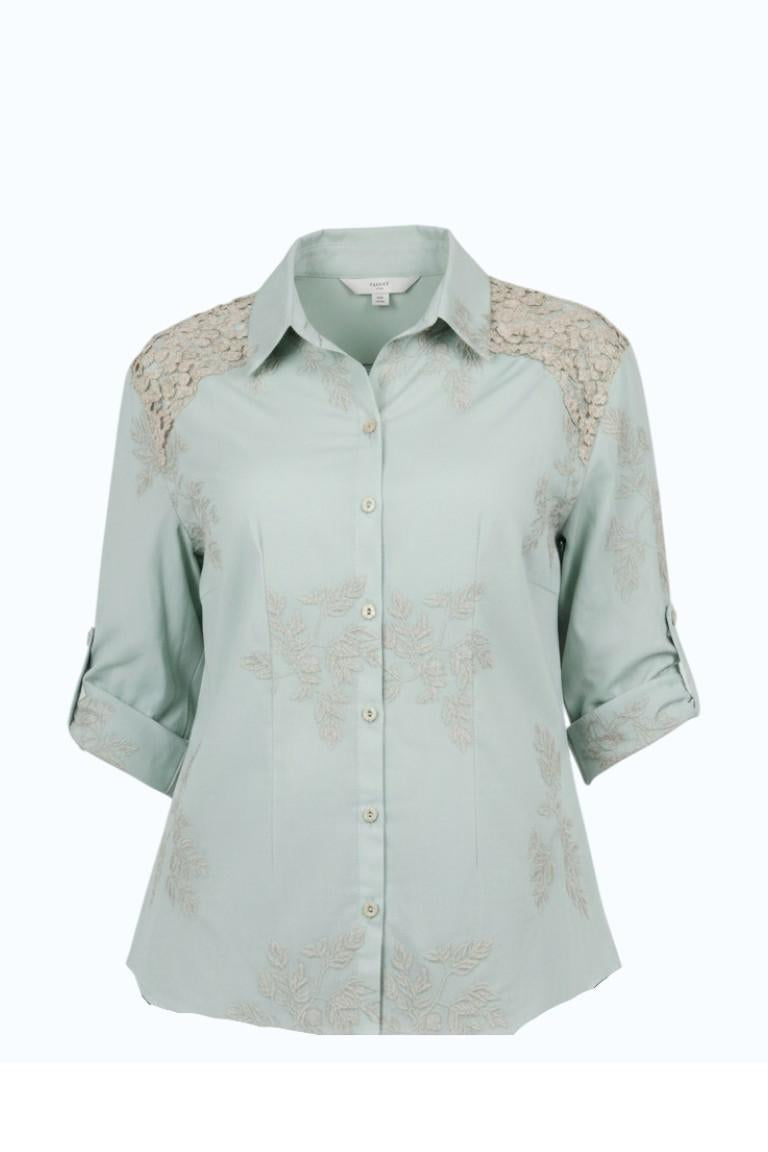 Camicia Ricami Floreali e Inserti in Pizzo DALIA MENTA MARICLA 