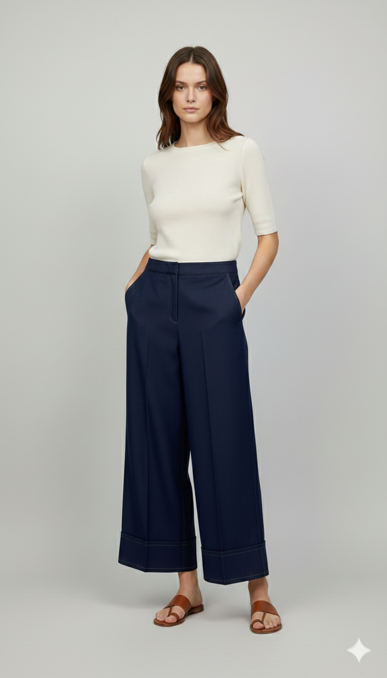 Pantalone Wide-Leg a Caduta Fluida ROMI5439 BLU MARICLA 