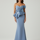 Abito a sirena con baschina ANT138GE INDACO ANTILLE ELEGANCE 