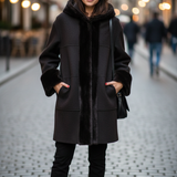 giaccone con cappuccio bordato con pelliccia ROMI2738 NERO MARICLA 