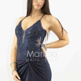 abito lungo corpetto strass e nodo laterale ANT25008XJ BLU ANTILLE ELEGANCE 