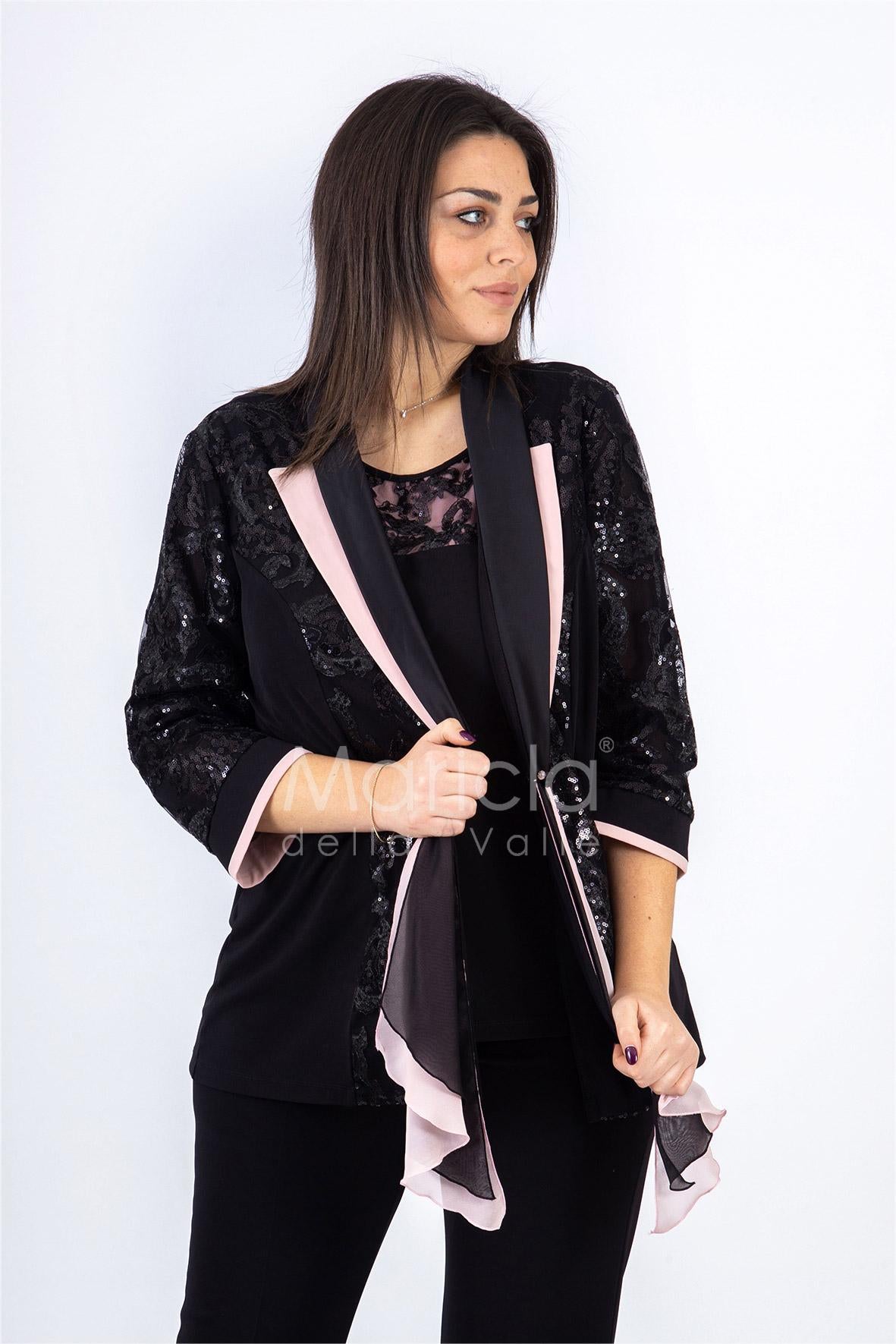 3 pz giacca paiette SH3010 NERO SHARON 