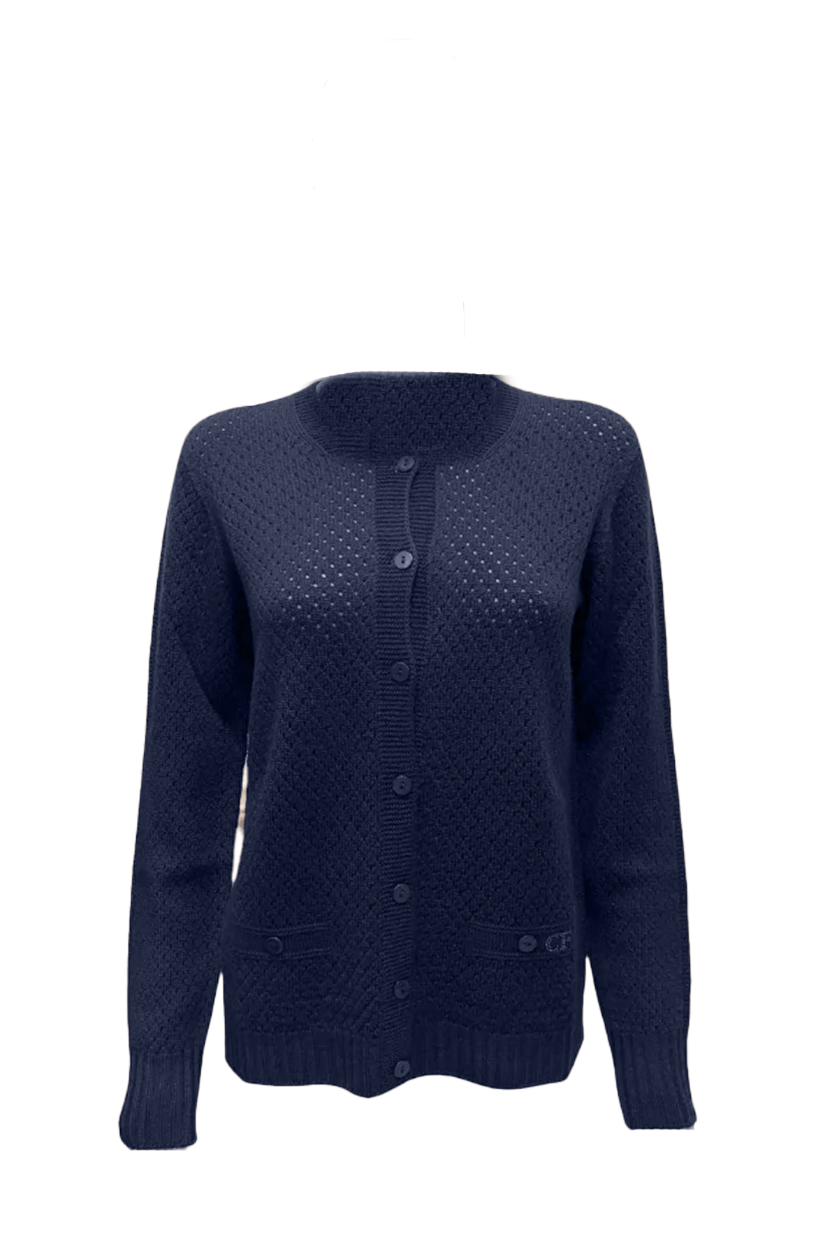 Maglia giacchino traforato 100% lana CF4380 BLU CARLA FERRONI 