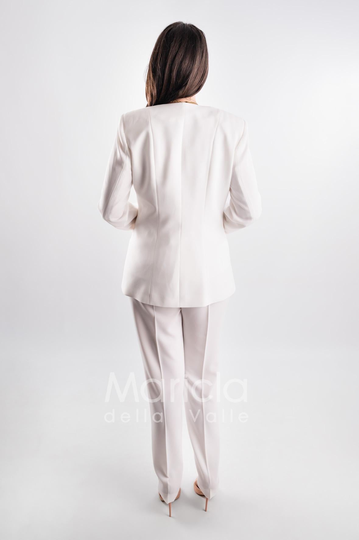 tailleur ricamo strass SH401 BIANCO SHARON 