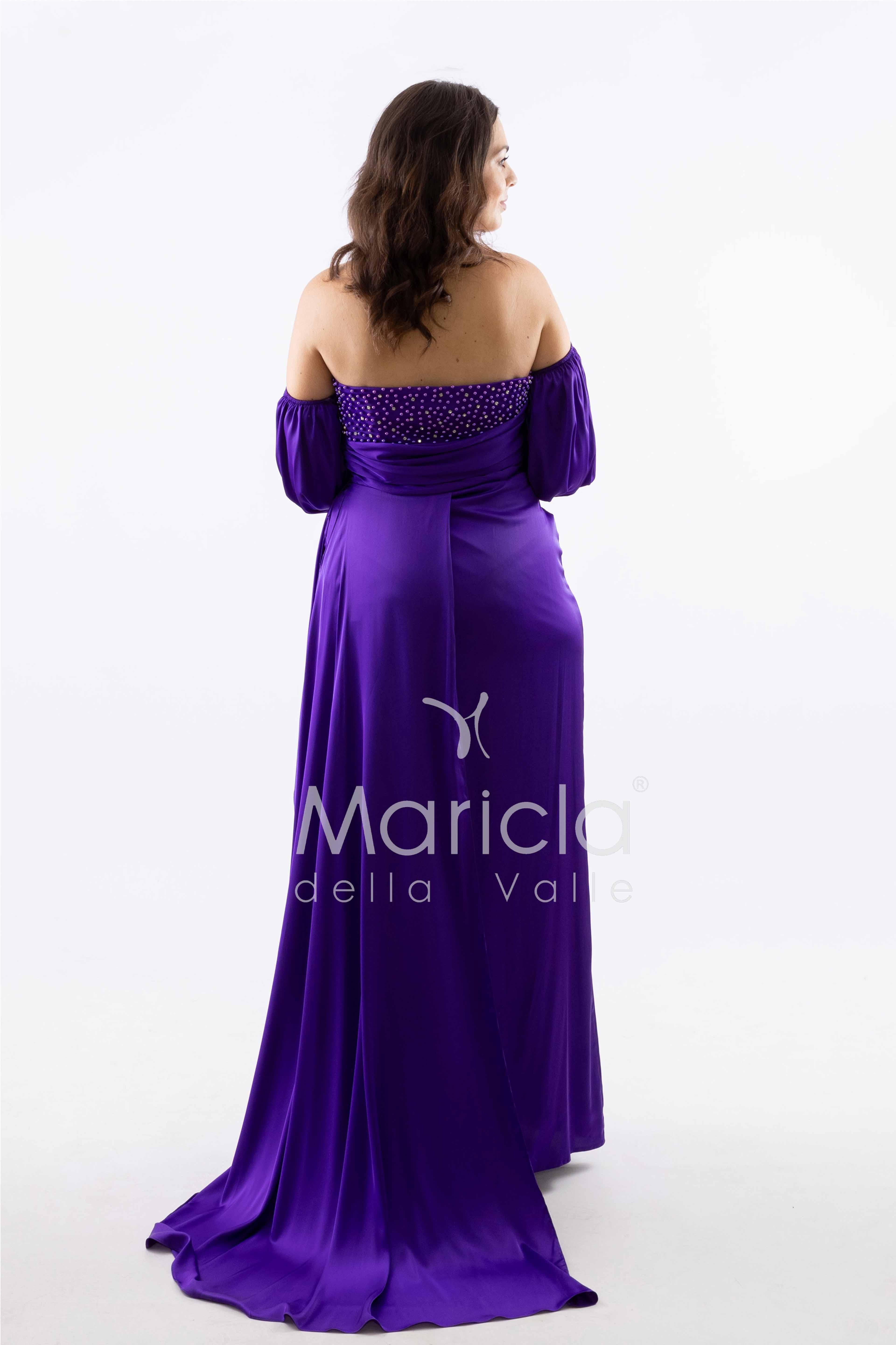 abito lungo perle maniche aggiunte CAR58168 VIOLA MARICLA ELEGANCE 