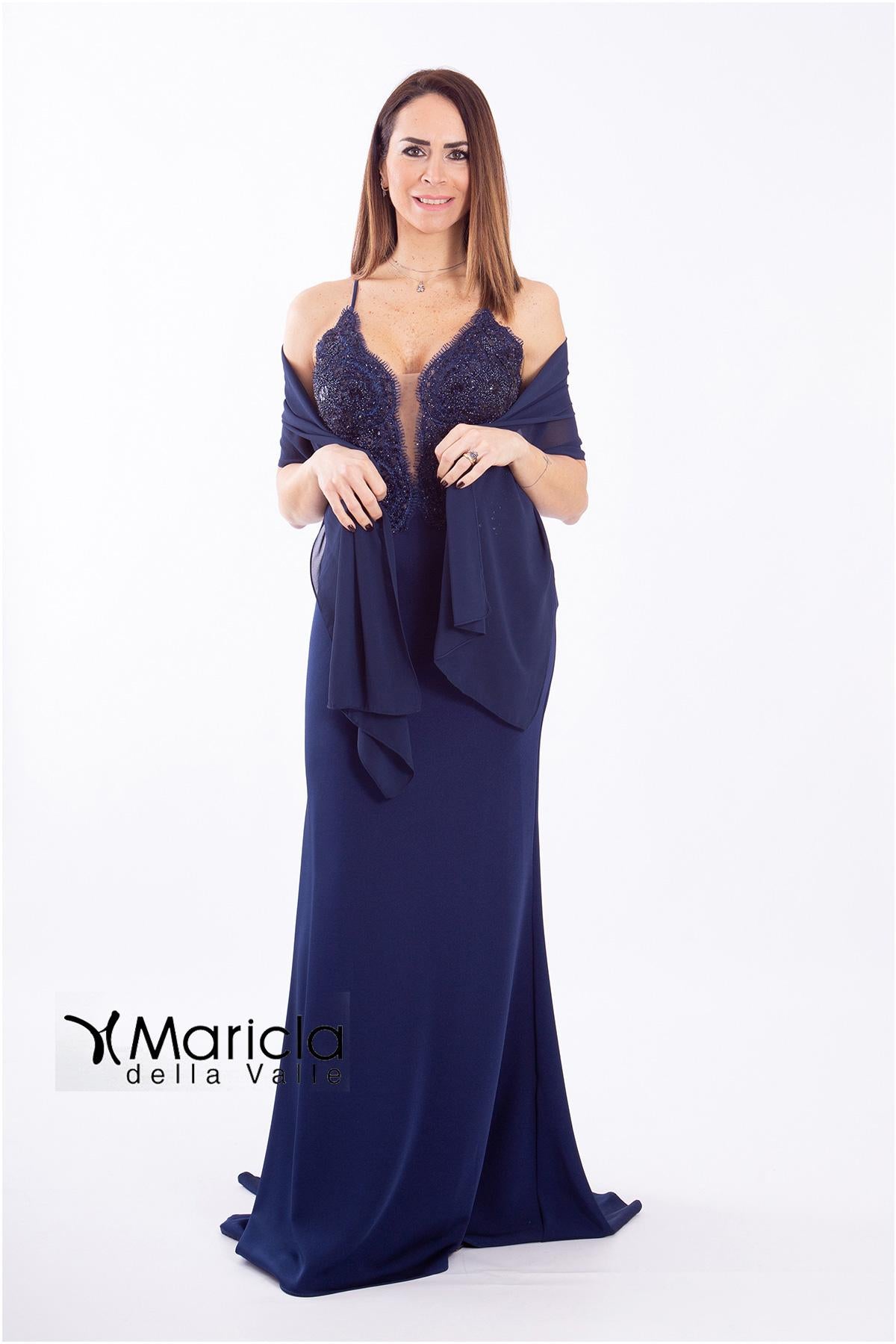 abito sirena corpetto ricamato ANT20412XJ BLU ANTILLE ELEGANCE 