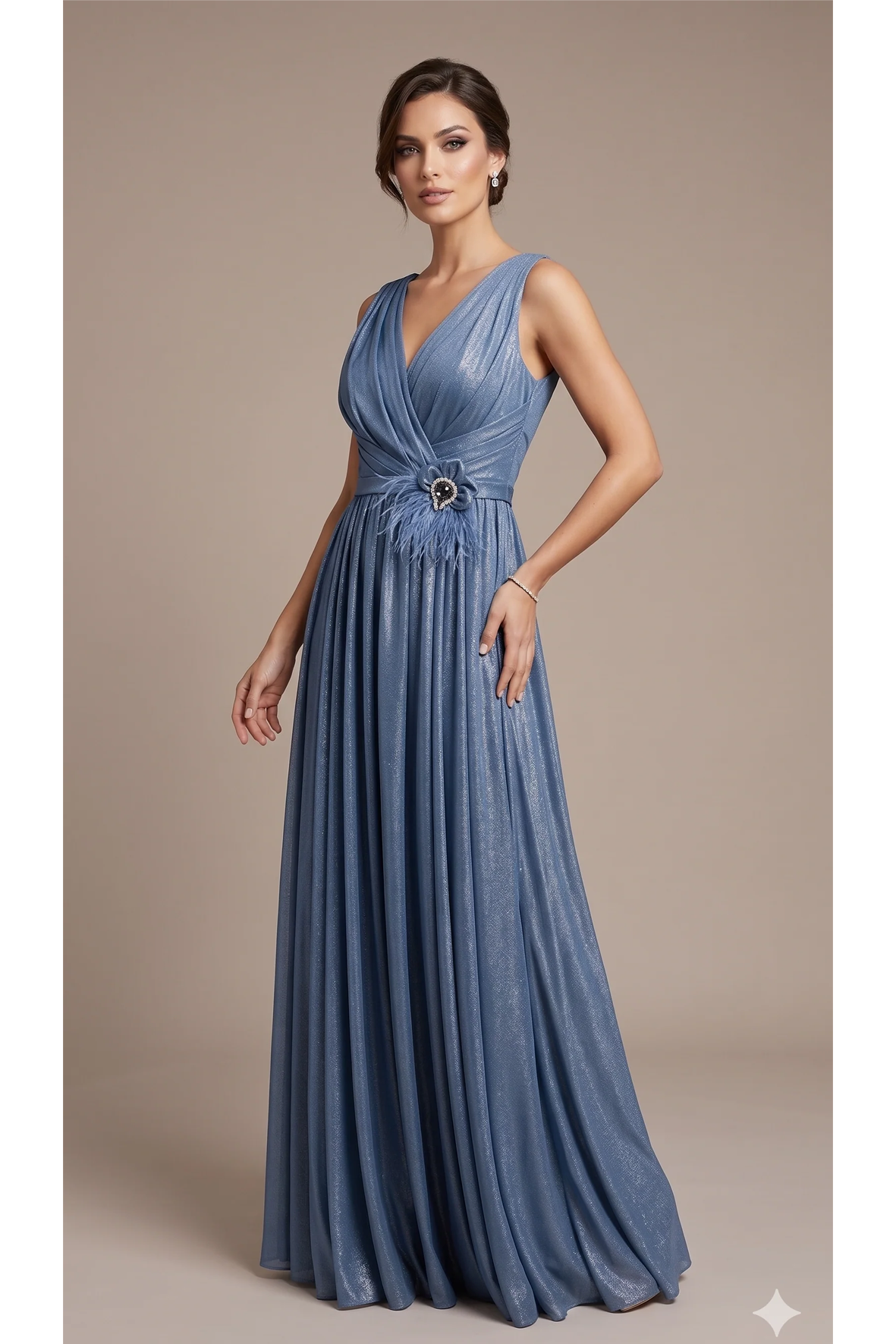 Abito lungo glitter con fiore KMK715 INDACO MARICLA ELEGANCE 