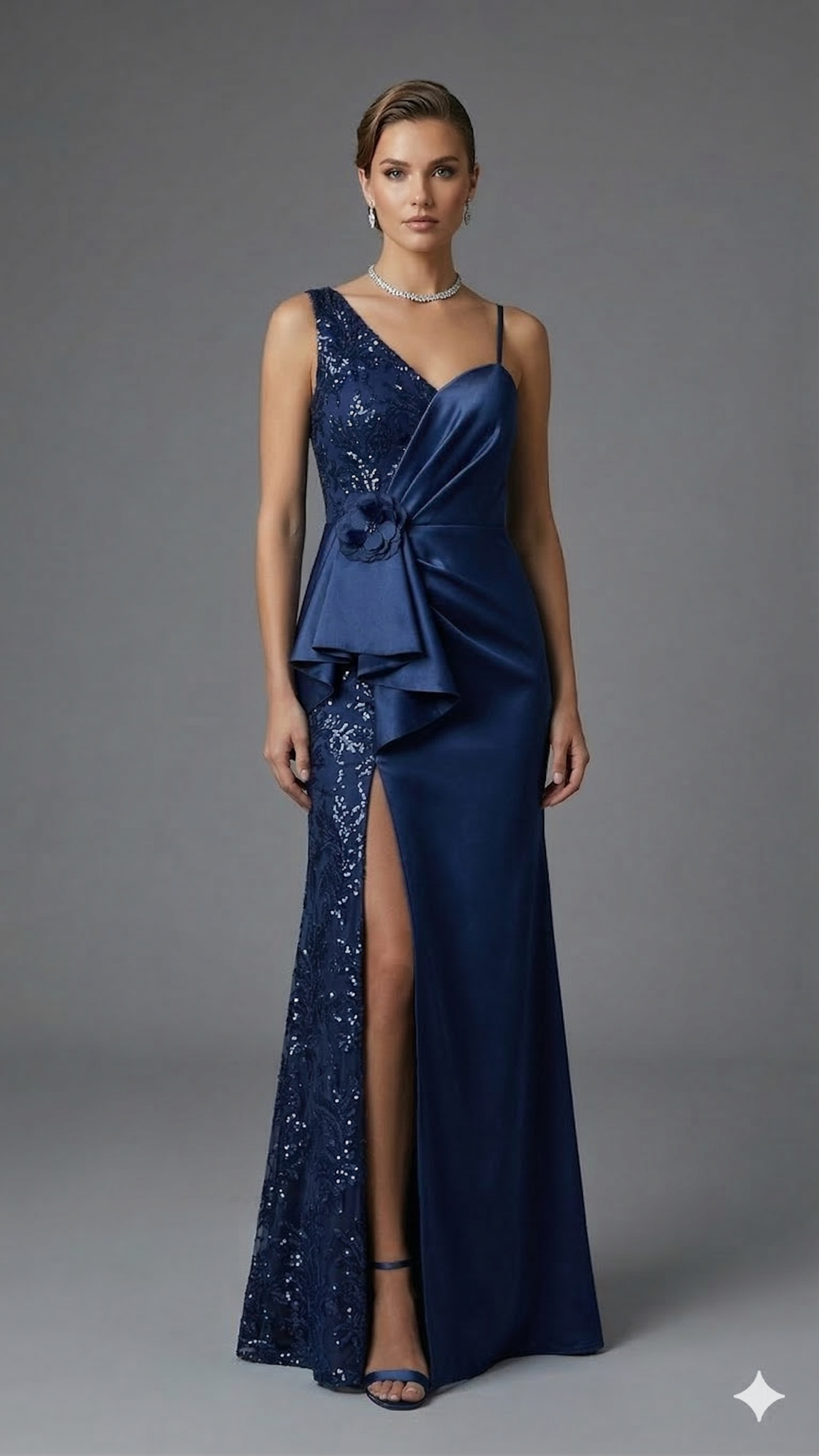 abito con fiore laterale e strass LH210AL BLU LUDOVICA HASSLER 