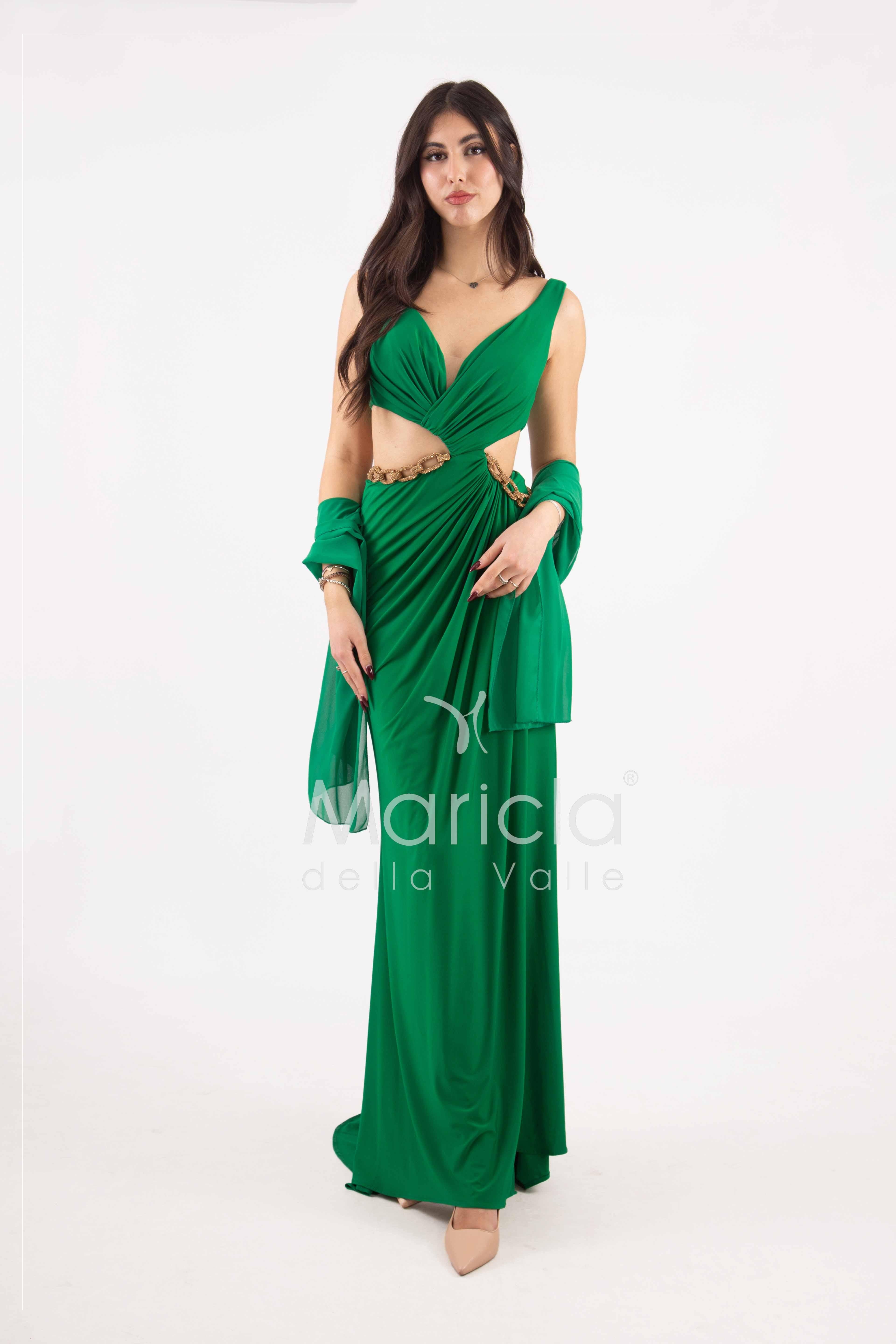 abito lungo catena aperto ANT2316Y VERDE ANTILLE ELEGANCE 