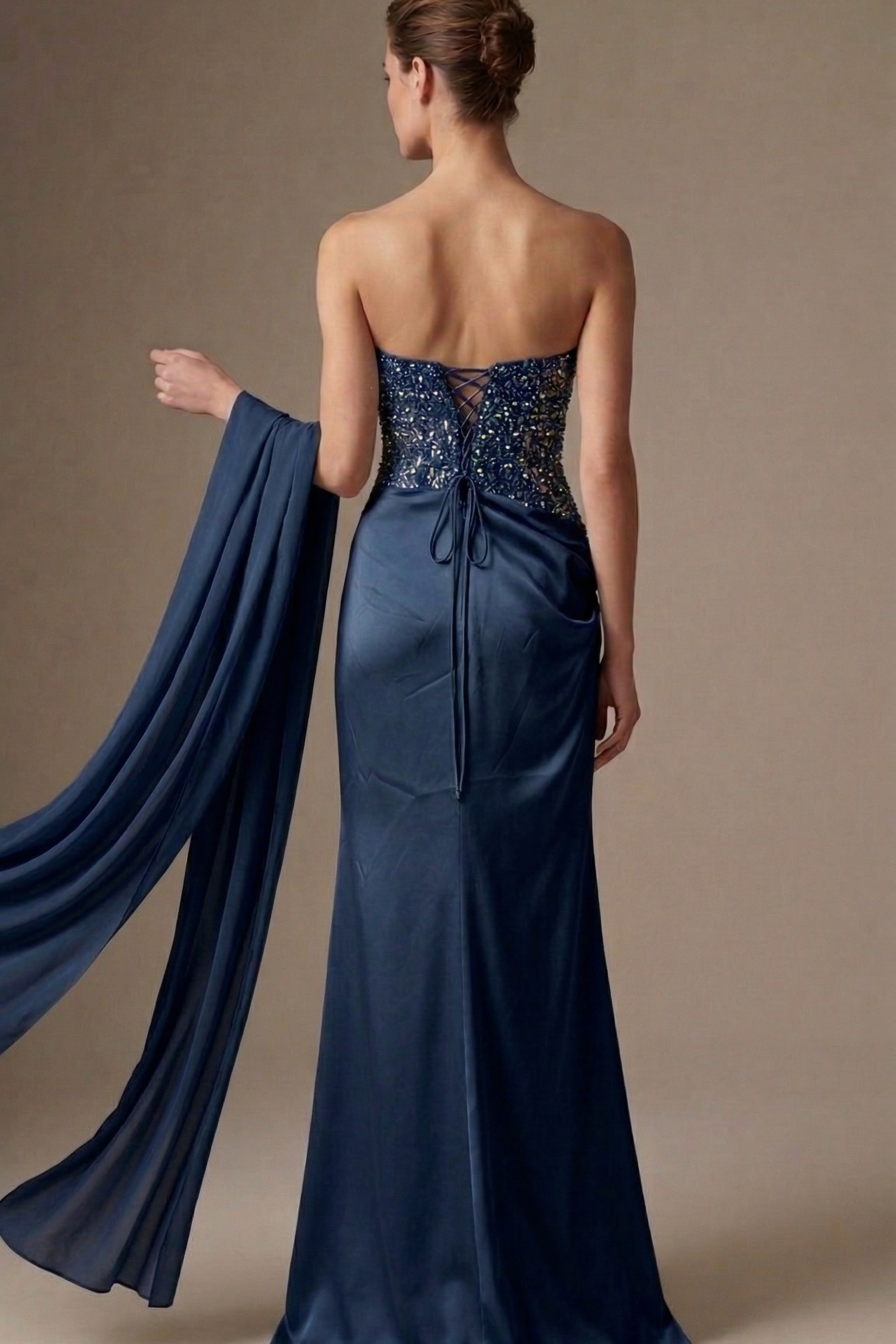 abito lungo con corpetto paiette CAR58539 BLU MARICLA ELEGANCE 