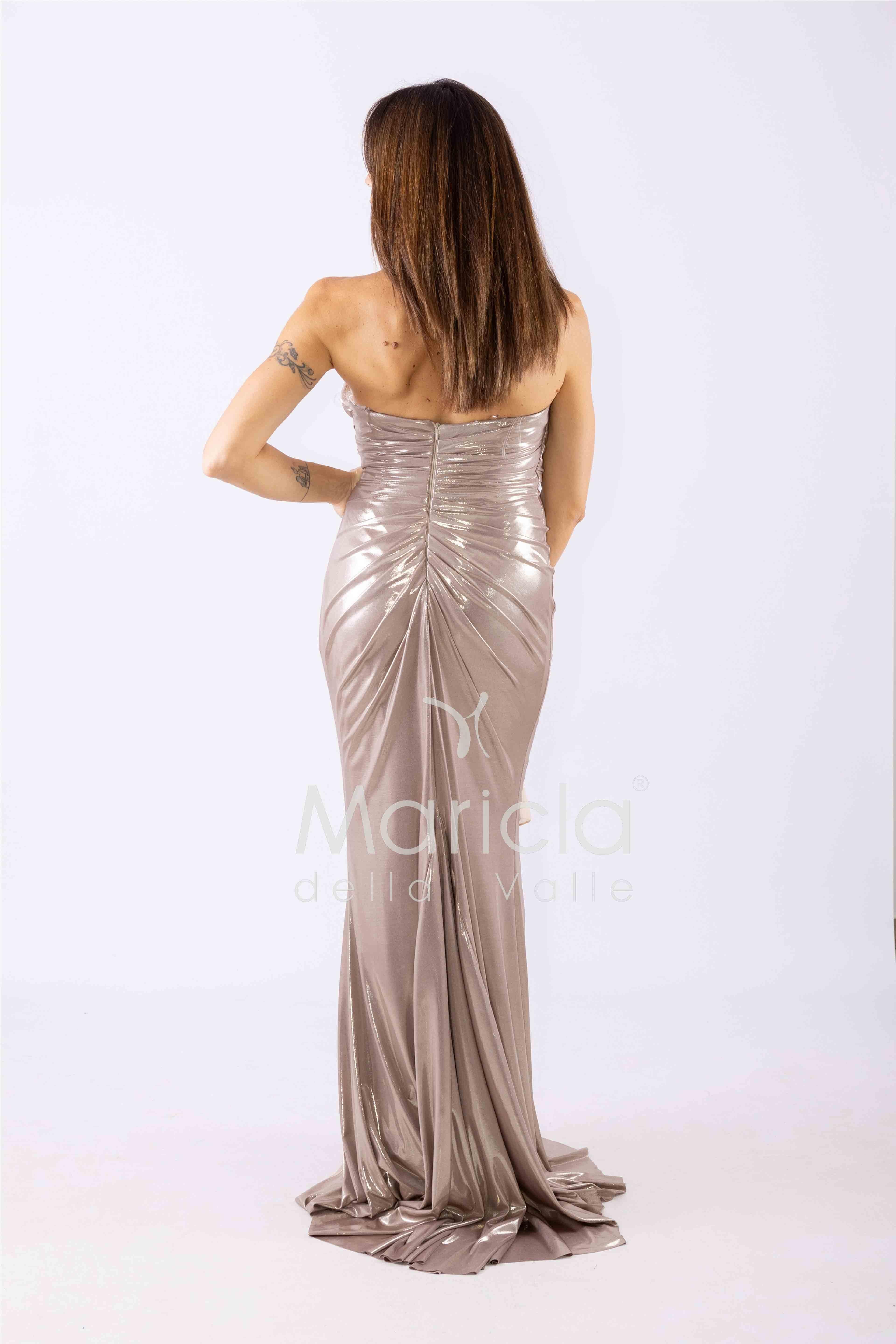 abito lungo bagnato drappeggio DEG55516 CHAMPAGNE MARICLA ELEGANCE 