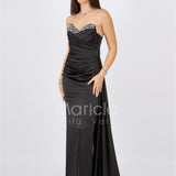 abito con scollatura pietre CAR58080 NERO MARICLA ELEGANCE 
