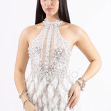 Abito corto con Paillettes e Dettagli in Piume FP613327 CHAMPAGNE MARICLA ELEGANCE 