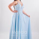 abito lungo fiorellini ANTFT4 CELESTE ANTILLE ELEGANCE 