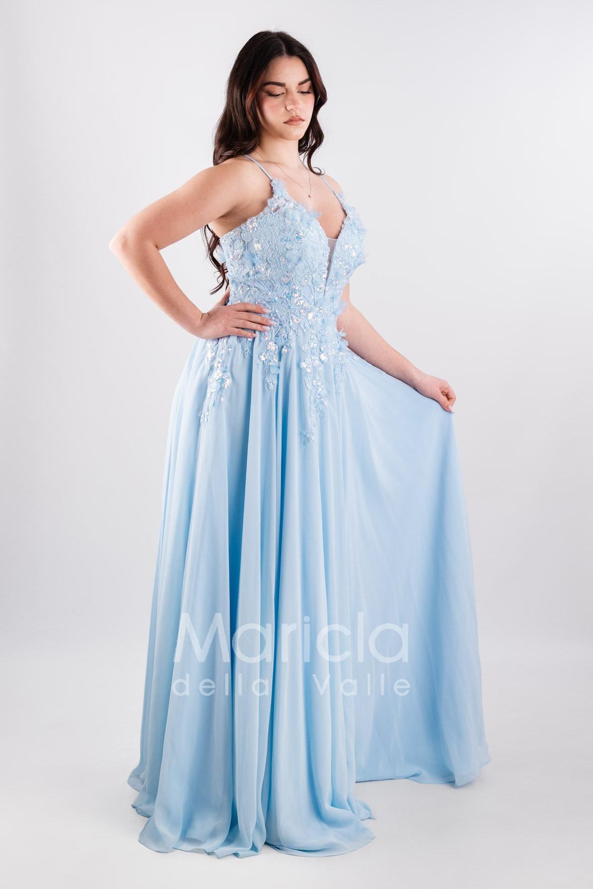 abito lungo fiorellini ANTFT4 CELESTE ANTILLE ELEGANCE 