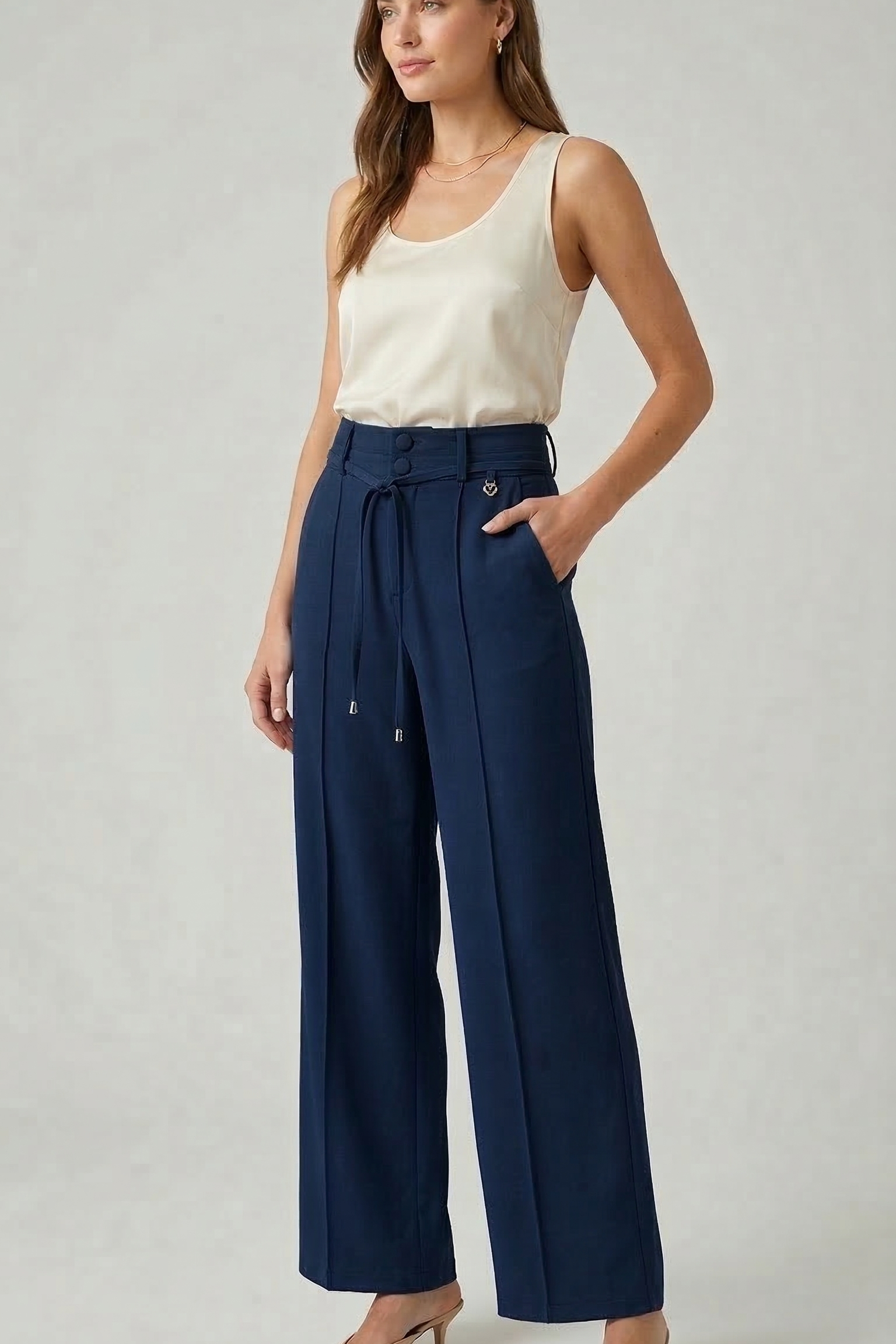 Pantaloni Wide-Leg con laccetto CF70258 BLU CARLA FERRONI 