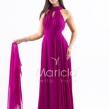 Abito lungo in chiffon con scollo americano FI7518 FUCSIA MARICLA ELEGANCE 