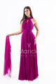 Abito lungo in chiffon con scollo americano
