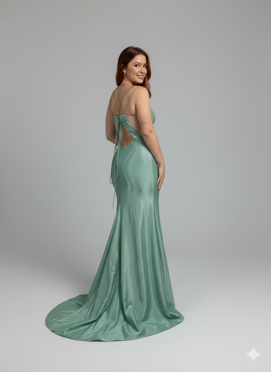 Abito Sirena con spacco e nodo alla schiena JC35451 MENTA MARICLA ELEGANCE 