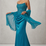 abito lungo con corpetto macramè CAR58595 PETROLIO MARICLA ELEGANCE 