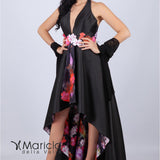 Abito lungo con cintura a fiori e interno floreale. BB27545 NERO MARICLA ELEGANCE 