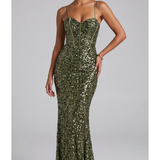 Abito a sirena in paillettes FI11093 VERDE MARICLA ELEGANCE 