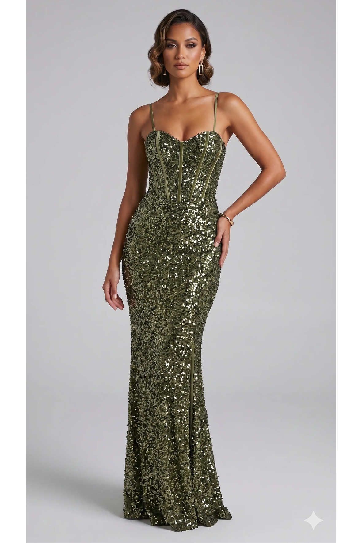 Abito a sirena in paillettes FI11093 VERDE MARICLA ELEGANCE 