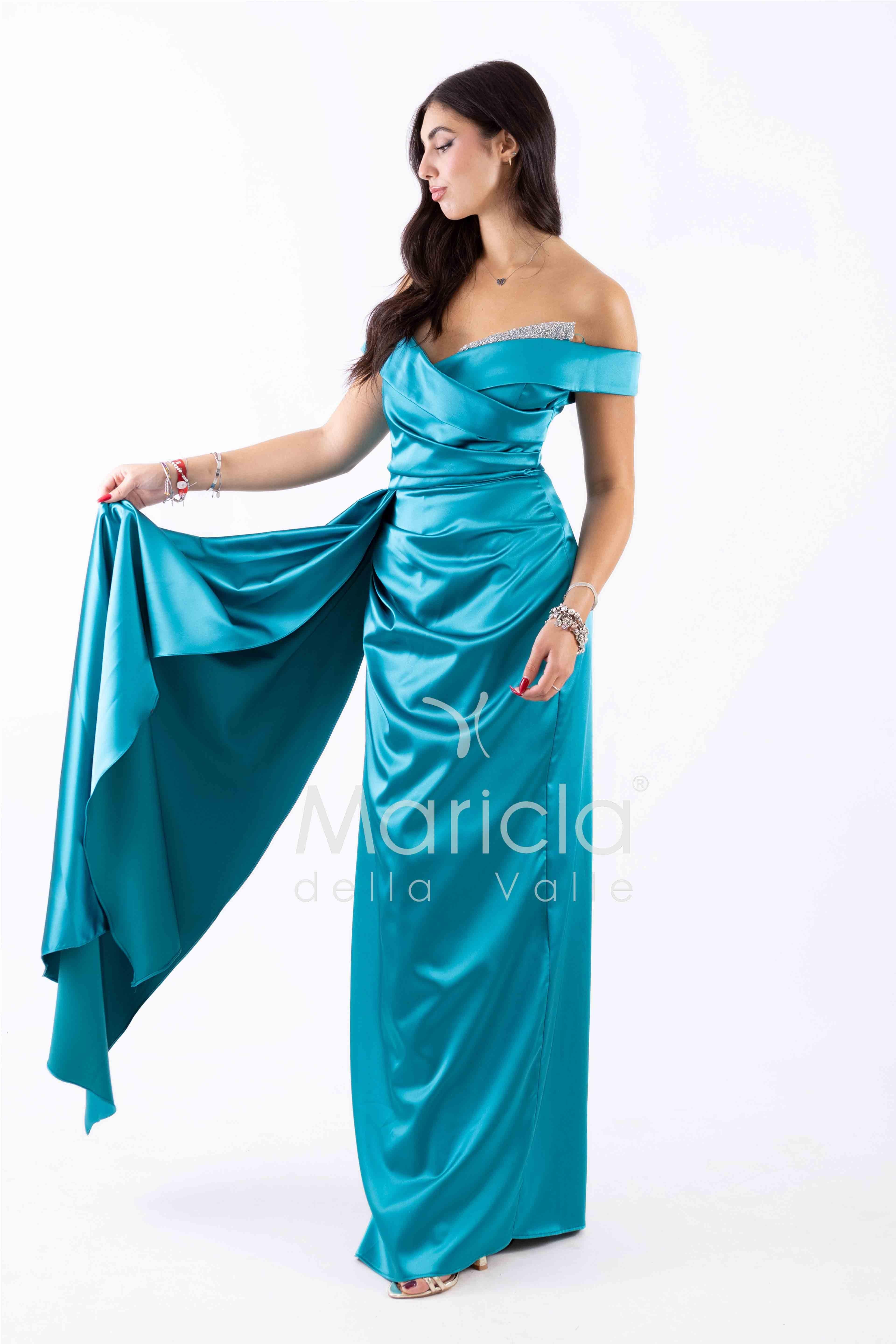 abito con strass scollo FI7443 SMERALDO MARICLA ELEGANCE 