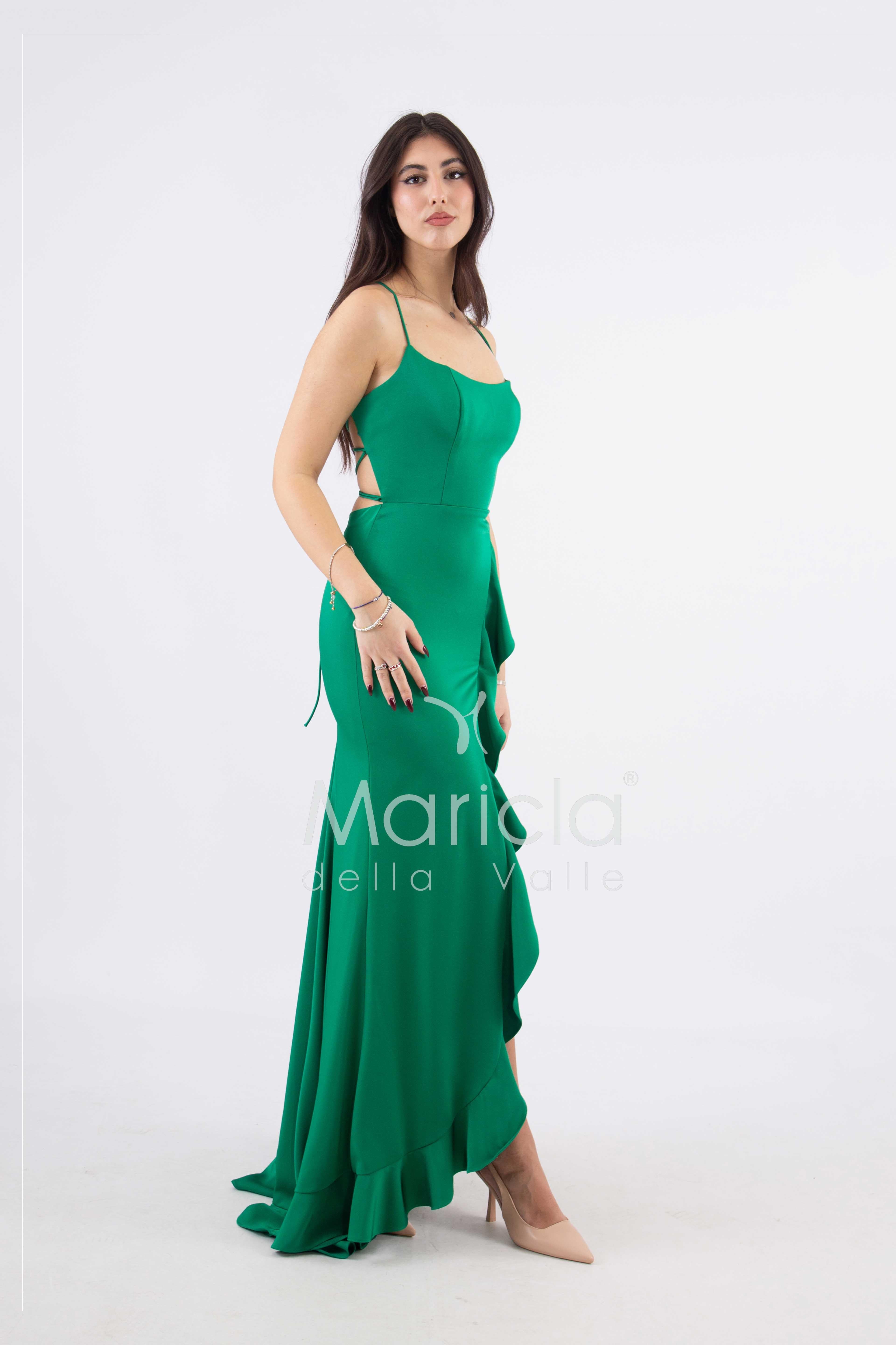 abito lungo con rouche JC35122 VERDE MARICLA ELEGANCE 