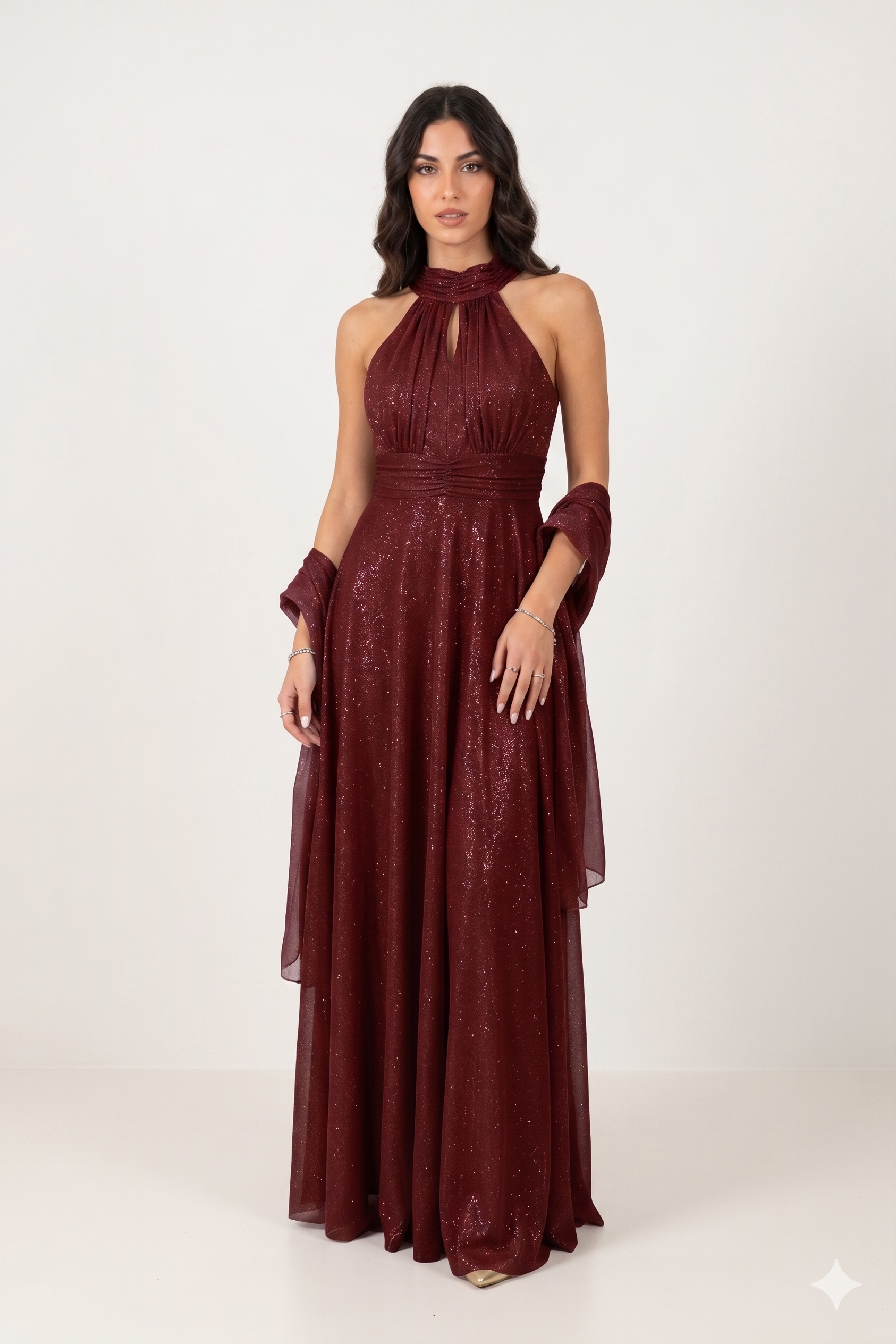 Abito lungo scollo all'americana FI6646 AMARONE MARICLA ELEGANCE 