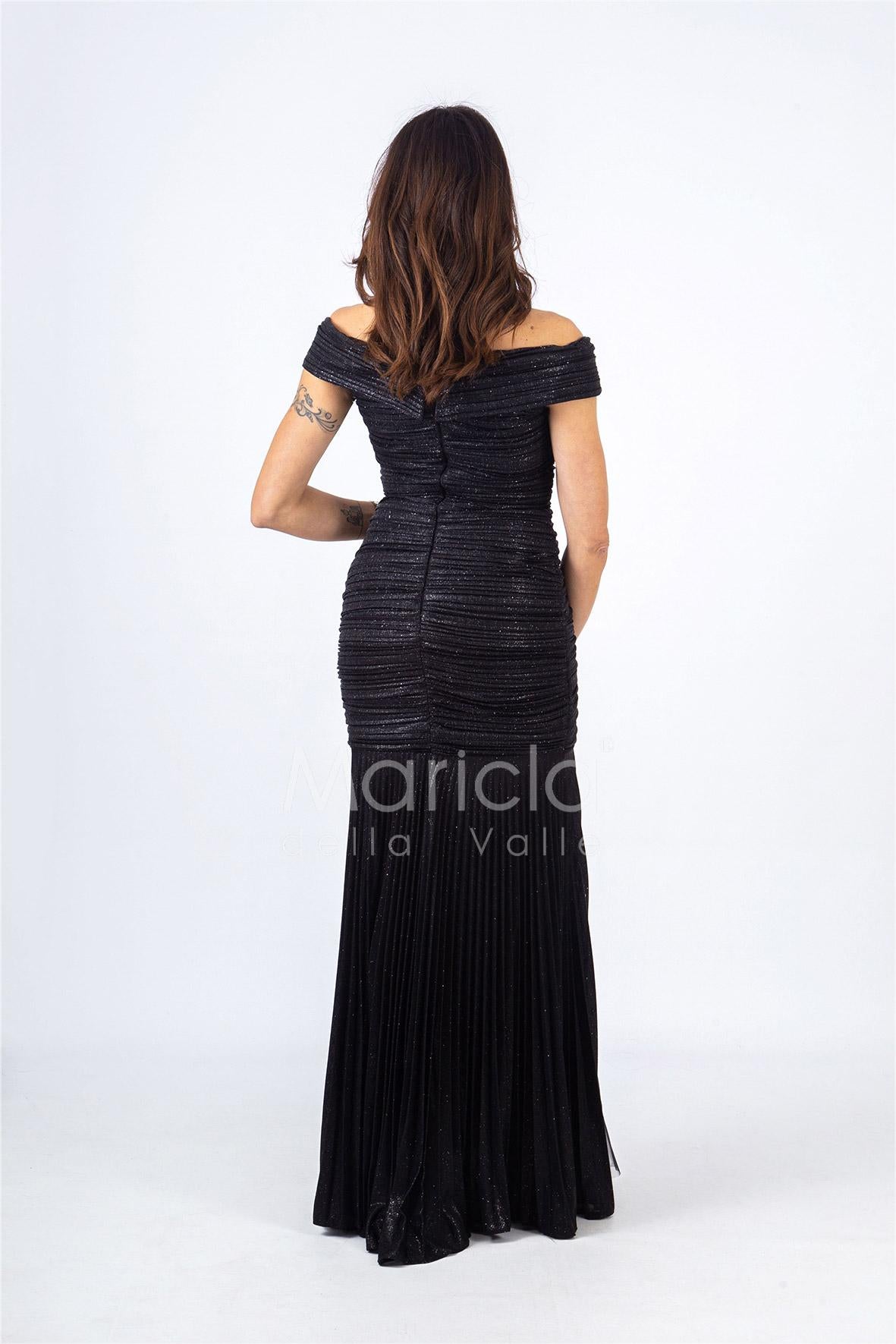 abito sirena glitterato plisse RG3637 NERO GIGLI CERIMONIA 