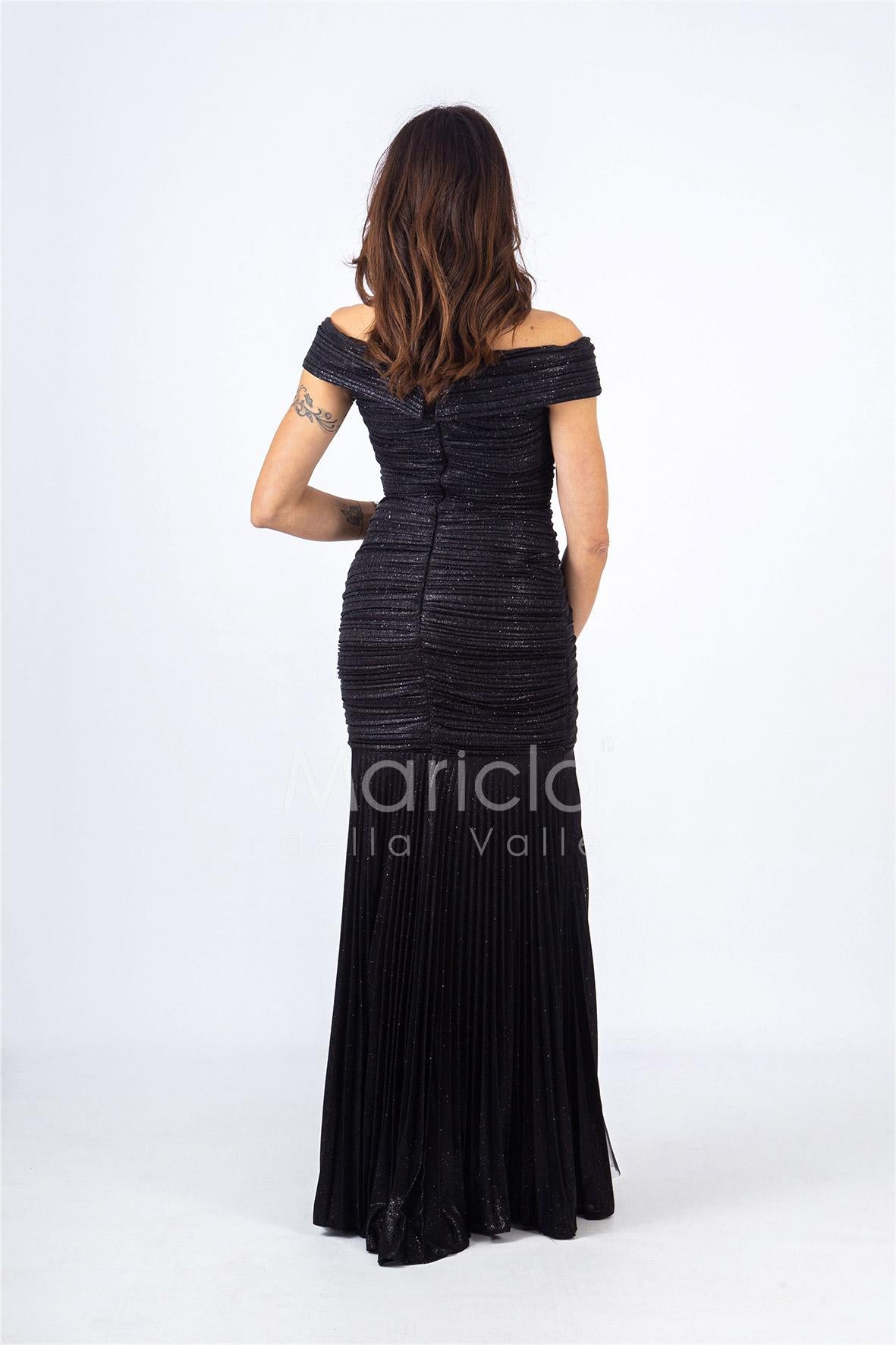 abito sirena glitterato plisse RG3637 NERO GIGLI CERIMONIA 