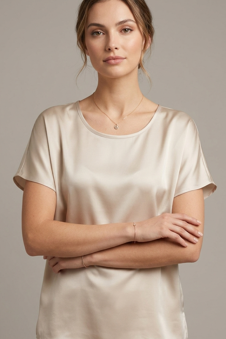 Blusa in Satin a Manica Corta tinta unita DB10886 PANNA MARICLA 