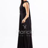 Abito lungo in chiffon con scollo americano FI7518 NERO MARICLA ELEGANCE 