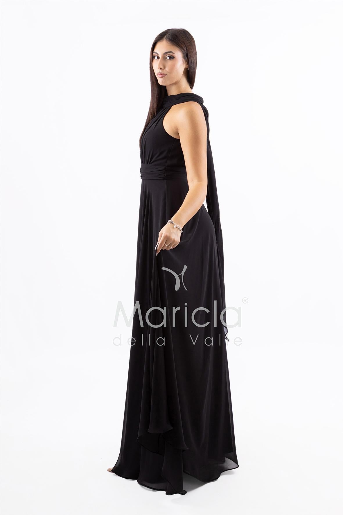 Abito lungo in chiffon con scollo americano FI7518 NERO MARICLA ELEGANCE 