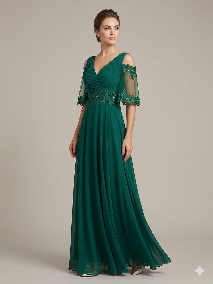 abito manichetta paiette KMK642 VERDE MARICLA ELEGANCE 